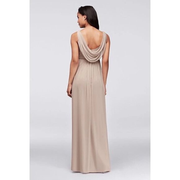 Red Mesh Draped Cowl Back Long Gown Maxi Dress Size 12 Bridesmaid Holiday Party - Picture 3 of 8